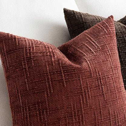 MIULEE Chenille Textured Fall Throw Pillow Covers Rust 20x20 Set of 2 | Slubby - Image 4