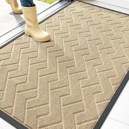 OLANLY Front Door Mat Outside 47x32, All-Season Absorbent Rubber Doormat | Beige by OLANLY