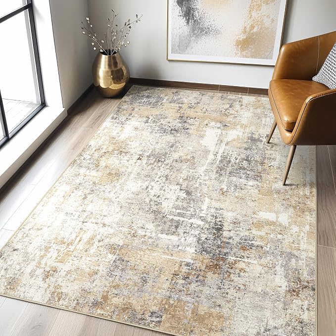 LOONGRUG 4x6 Area Rug Machine Washable Neutral Modern Abstract Rugs | Soft by LOONGRUG
