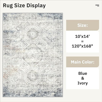 Soalmost 10x14 Area Rugs for Living Room Washable Rug Non-Slip Blue/Ivory | - Image 4