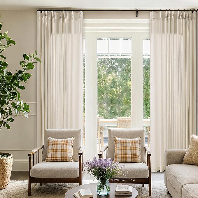 72 x 108 Inch Linen Curtains Pinch Pleated Extra Wide Semi Sheer | Light - Image 7