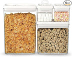 Felli Flip Tite Storage Container with Lid 4" RECTANGULAR Air Tight Ring Flip Top, Stackable Acrylic Canister for Kitchen Counter Pantry, Cereal Granola Pasta Spice, Gift Set for Women (4pk, Variety)