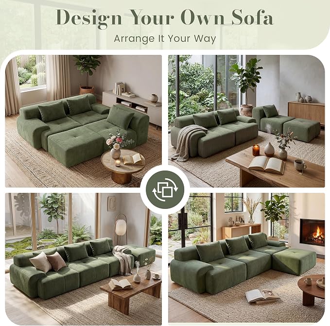 GRUSIGN 108'' Modular Sectional Boneless Sofa, Tufted Sectional Couches - Image 3