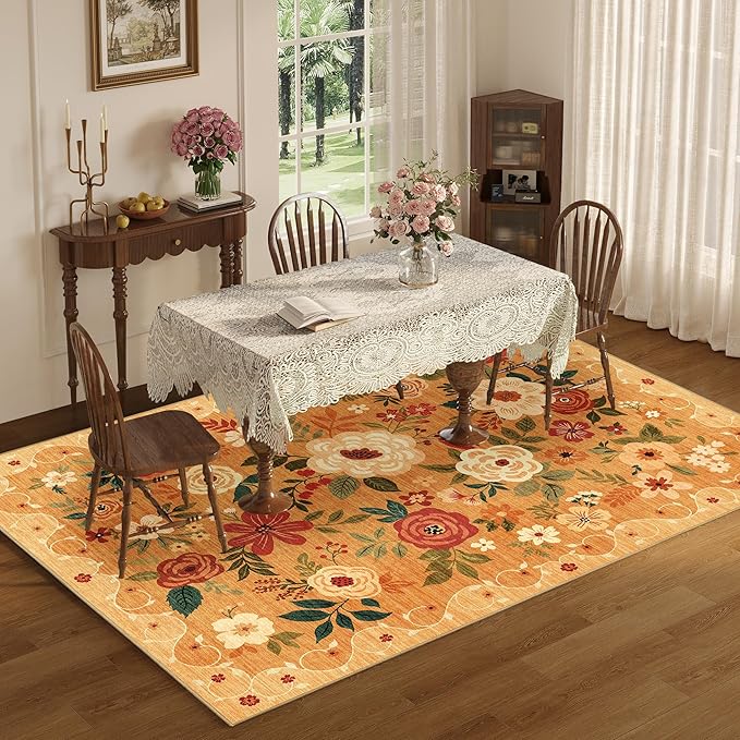 DUKINO 6x9 Area Rugs, Floral Washable Rug - Image 4