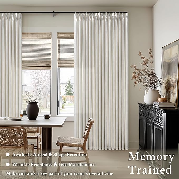 Semi Sheer Linen Pinch Pleated Boho Curtains 102 Inches Long Natural Cream | - Image 2