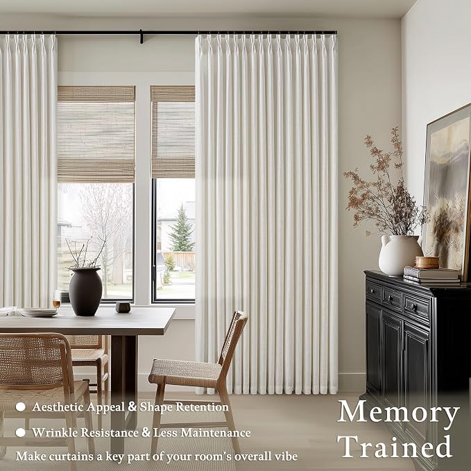 Pinch Pleated Sheer Natural Cream Flax Linen Blend Curtains 108 Inches Long | - Image 2