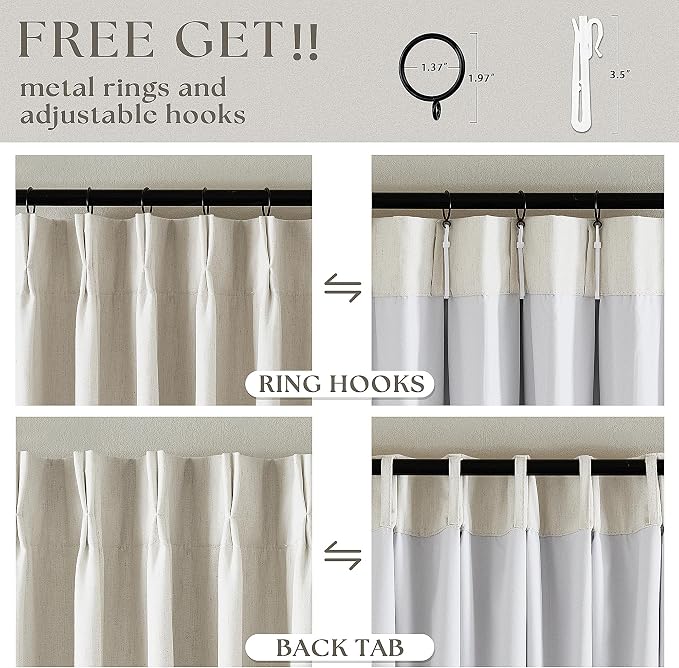 100% Blackout Pinch Pleated Linen 84 Inch Curtains 60 Inch Width Natural | 2 - Image 5