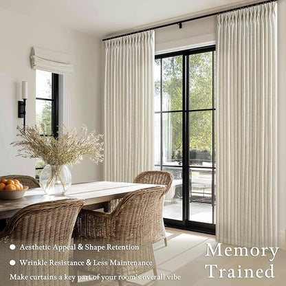 Neutral Beige Linen Pleated Light Filtering Curtains 84 Inches Long 2 Panel | - Image 2