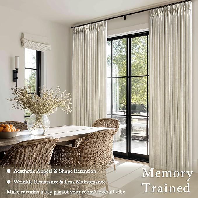 Semi Sheer Flax Linen Beige Pinch Pleated Neutral Curtains 96 Inches Long | - Image 2