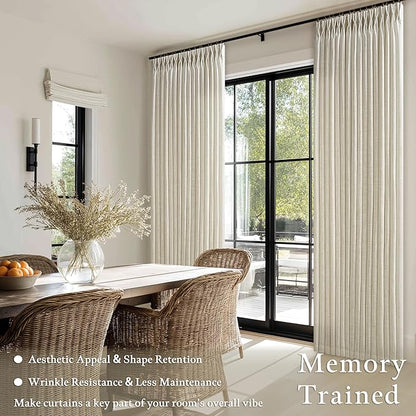 Pinch Pleated Beige Linen Semi Sheer Curtains 112 Inches Length 2 Panels | 112 - Image 6
