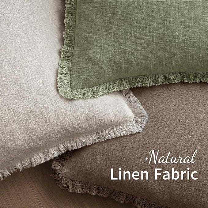 MIULEE Linen Fringe Decorative Fall Throw Pillow Covers Cocoa Brown 20x20 | Set - Image 4
