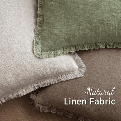 MIULEE Linen Fringe Decorative Fall Throw Pillow Covers Cocoa Brown 20x20 | Set - Image 4
