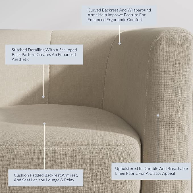 BELLEZE Accent Barrel Chair, Linen Round Club Tub Sofa Corner Chair - Image 4