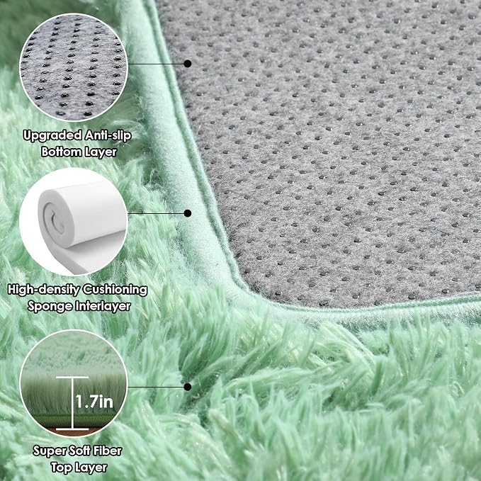 Sage Green Area Rugs for Bedroom Living Room, 4x6 Fluffy Cute Indoor Bedside - Image 3