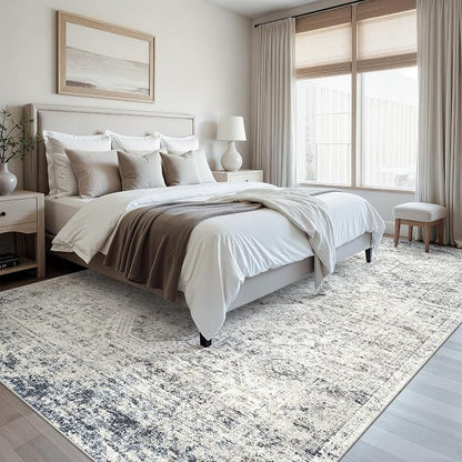 Soalmost 9x12 Area Rugs for Living Room Washable Rug Non-Slip Blue/Ivory | - Image 4