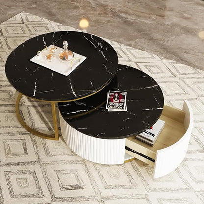 Modern Round Nesting Coffee Table Fluted - Image 4