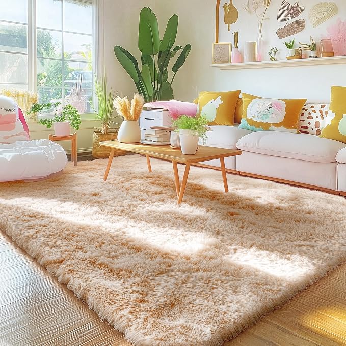 OLANLY 4x4 Machine Washable Accent Rug, Soft Fluffy Shaggy Area Rug by OLANLY
