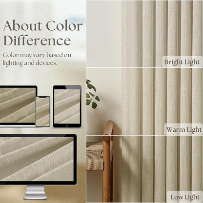 132 Inch Flax Linen Neutral Curtains 2 Panels Set Pinch Pleated | Memory - Image 5
