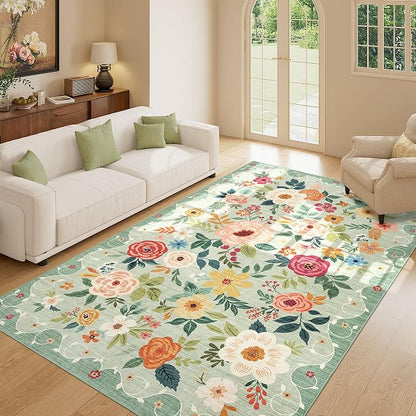 DUKINO 5x8 Area Rug for Bedroom, Floral Washable Rug Non Slip, Non-Shedding - Image 3