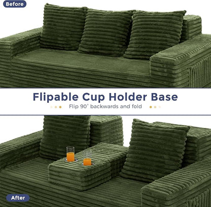 MAXYOYO Loveseat Sofa Bed, Striped Faux Fur Foldable Floor Sofa Couch in A Box - Image 7