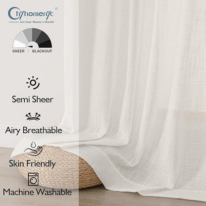 Chyhomenyc Semi Sheer Curtains 84 Inches Long 2 Panels Set, Light Filtering - Image 2
