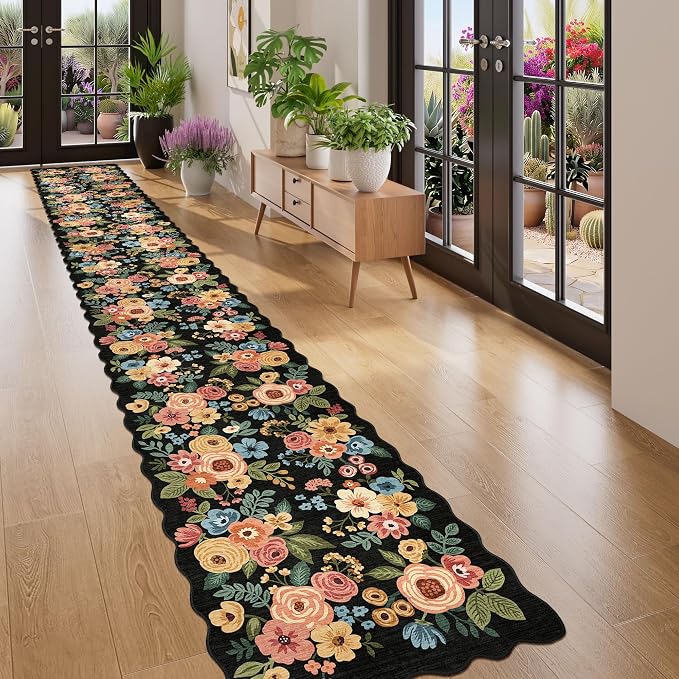 DUKINO 2x8 Washable Runner Rug, Floral Non Slip Kitchen Runner Rug, Floral - Image 5