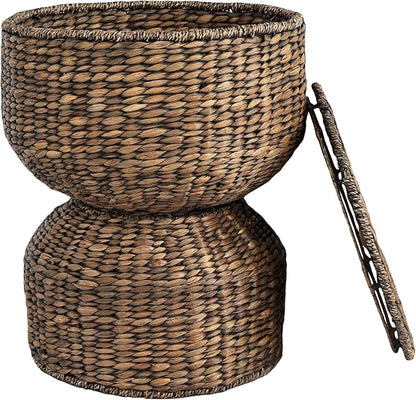 happimess SAT1000B Bhola 18" Hourglass Handwoven Hyacinth Storage Accent Table by Happimess