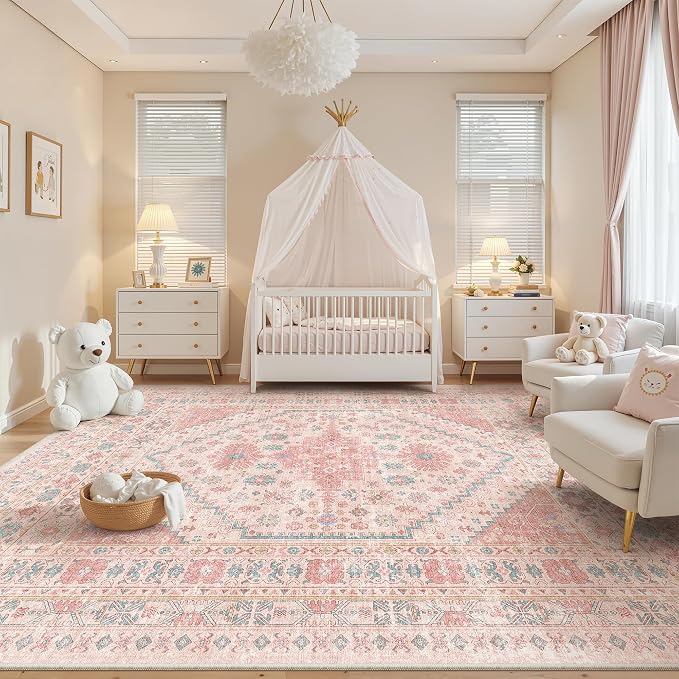 Pink Rugs for Bedroom-8x10 Area Rugs for Living Room, Girls Room | Washable - Image 8