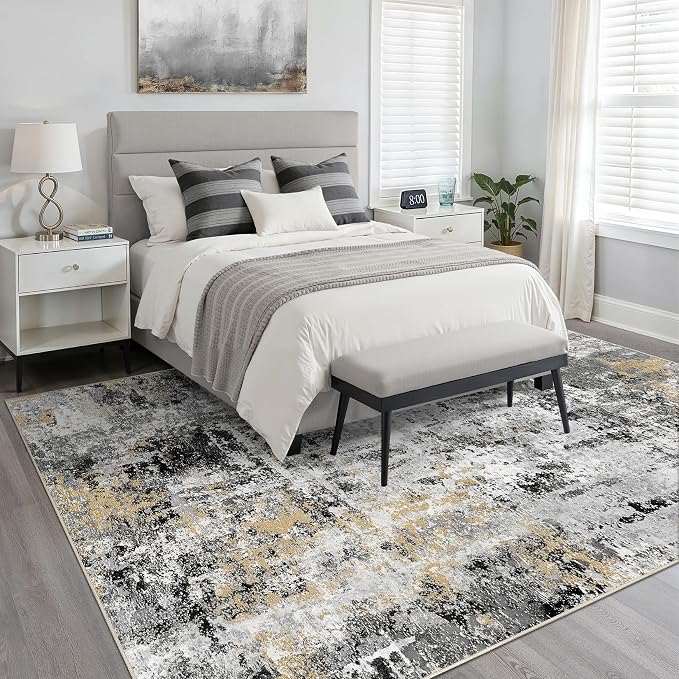 LOONGRUG Area Rug 5x7 Washable Neutral Modern Living Room Rugs Black Gold | - Image 3