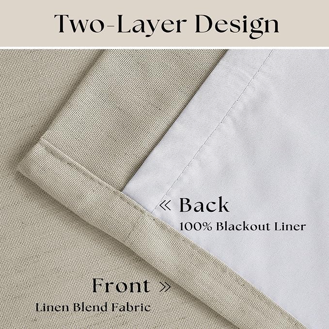 Oatmeal Beige 100% Blackout Pinch Pleated Linen 63 Inch Curtains - Image 4