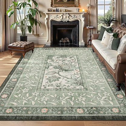GarveeHome Provence Sage Green 6x9 Area Rugs, Botanical Grove Vintage by GarveeHome