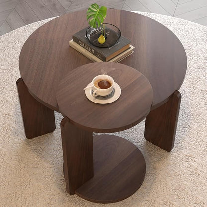 GDFStudio Round Nesting Coffee Table Set of 2, Modern Wooden Accent Side Table - Image 5