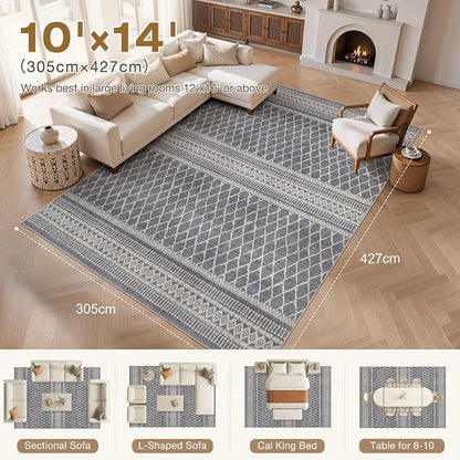 cotiled Boho 10x14 Area Rug for Living Room: Large Moroccan Washable Rug | - Image 7