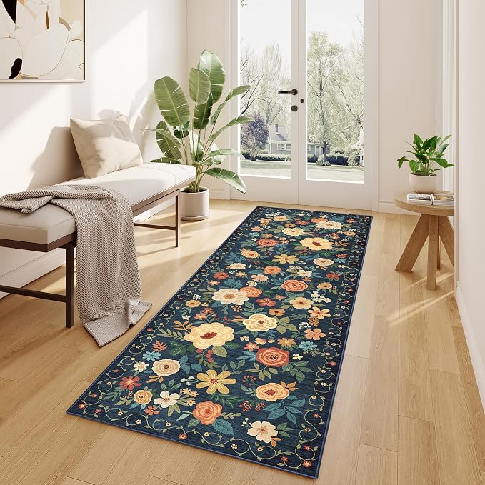 DUKINO 2x6 Runner Rug for Hallway Washable Kitchen Rugs Non Slip, Floral Indoor - Image 6