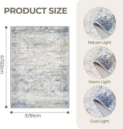 3x4 Rugs for Entryway, Washable Area Rug, Neutral Rug, Stain Resistant Indoor - Image 2