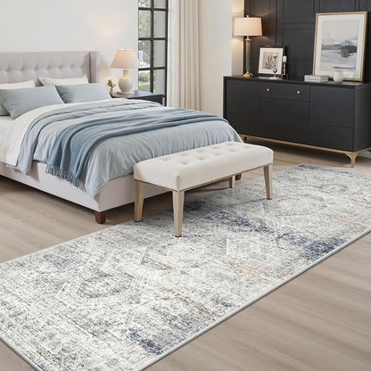 Soalmost Washable Runner Rug 2'6"x8' Kitchen Hallway Runners Blue/Ivory | Soft - Image 4