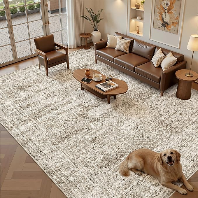 Soalmost 10x12 Area Rugs for Living Room Washable Rug Non-Slip Brown | Large - Image 2