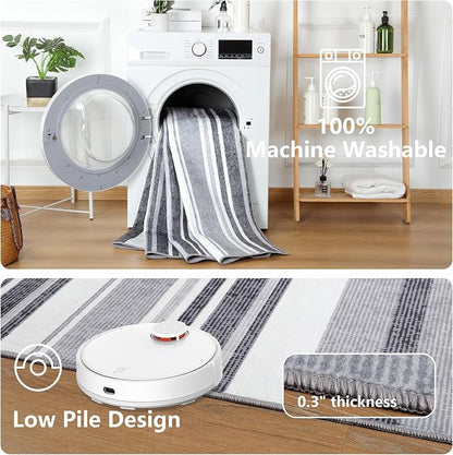 Area Rug 4x6 Grey Rug Washable Rugs Non Slip Low Pile Small Carpet - Image 6