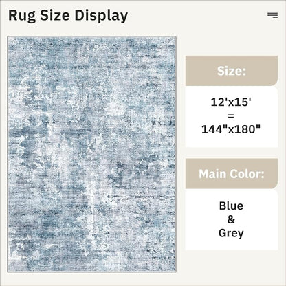 Soalmost 12x15 Washable Area Rugs Soft Living Room Rug Abstract Blue/Grey | - Image 5