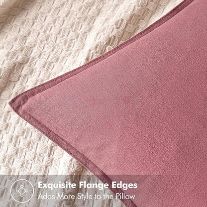 MIULEE Decorative Linen Euro Sham Pillow Covers 24x24 Cranberry Red | Boho - Image 2