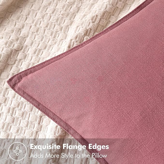 MIULEE Decorative Linen Euro Sham Pillow Covers 22x22 Inch Cranberry Red | Boho - Image 2