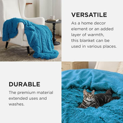 Bedsure GentleSoft Fluffy Bright Blue Blankets Queen Size - Image 5
