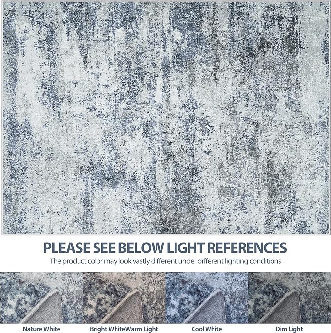 Aelenmu Runner Rugs for Hallways Kitchen 2.6x8 Non Slip Washable Blue Grey | - Image 7