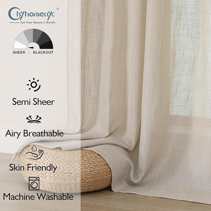 Chyhomenyc Extra Long Semi Sheer Curtains 108 Inches Long 2 Panels Set - Image 2