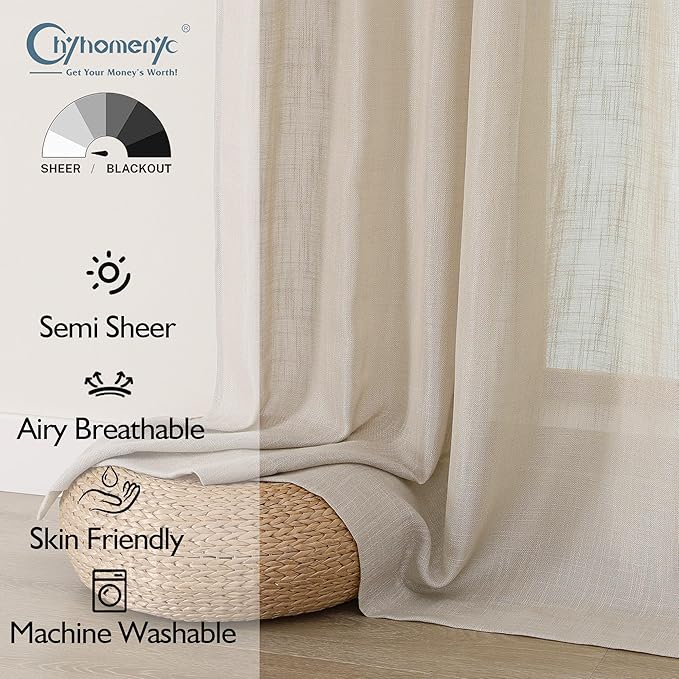 Chyhomenyc Semi Sheer Curtains 63 Inch Length 2 Panels - Image 2