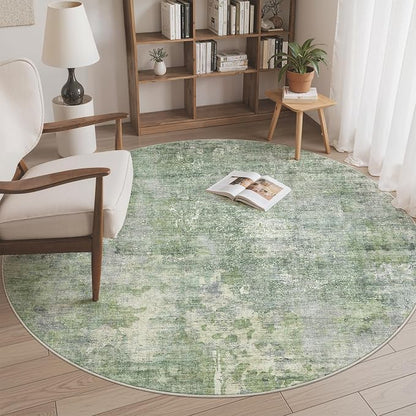 Soalmost Abstract 6x6 Round Rug 6ft Circle Living Room Rugs, Low Pile Stain by Soalmost