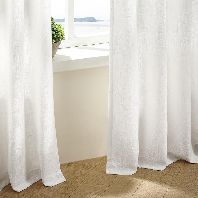 Thick Linen Semi Sheer Curtains 90 Inches Long Beige Off White | 400GSM Linen - Image 8