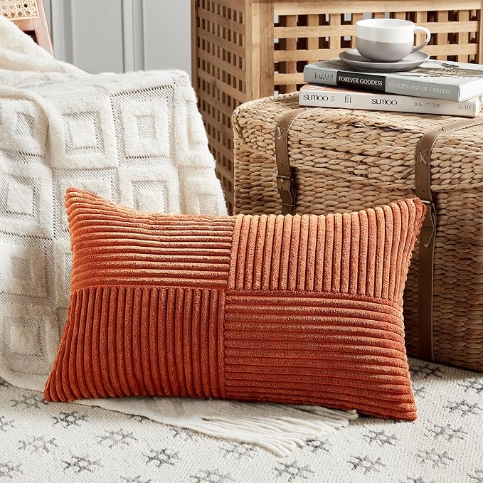 Fancy Homi Set of 2 Burnt Orange Lumbar Decorative Throw Pillow Covers 16x28 - Image 2