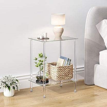 Tempered Glass Side Tables Set of 2 Acrylic End Table - Image 2
