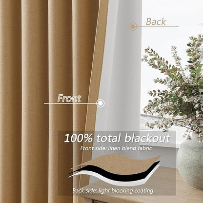 100% Blackout Linen Curtains 96 Inch Length 2 Panels Set - Image 4